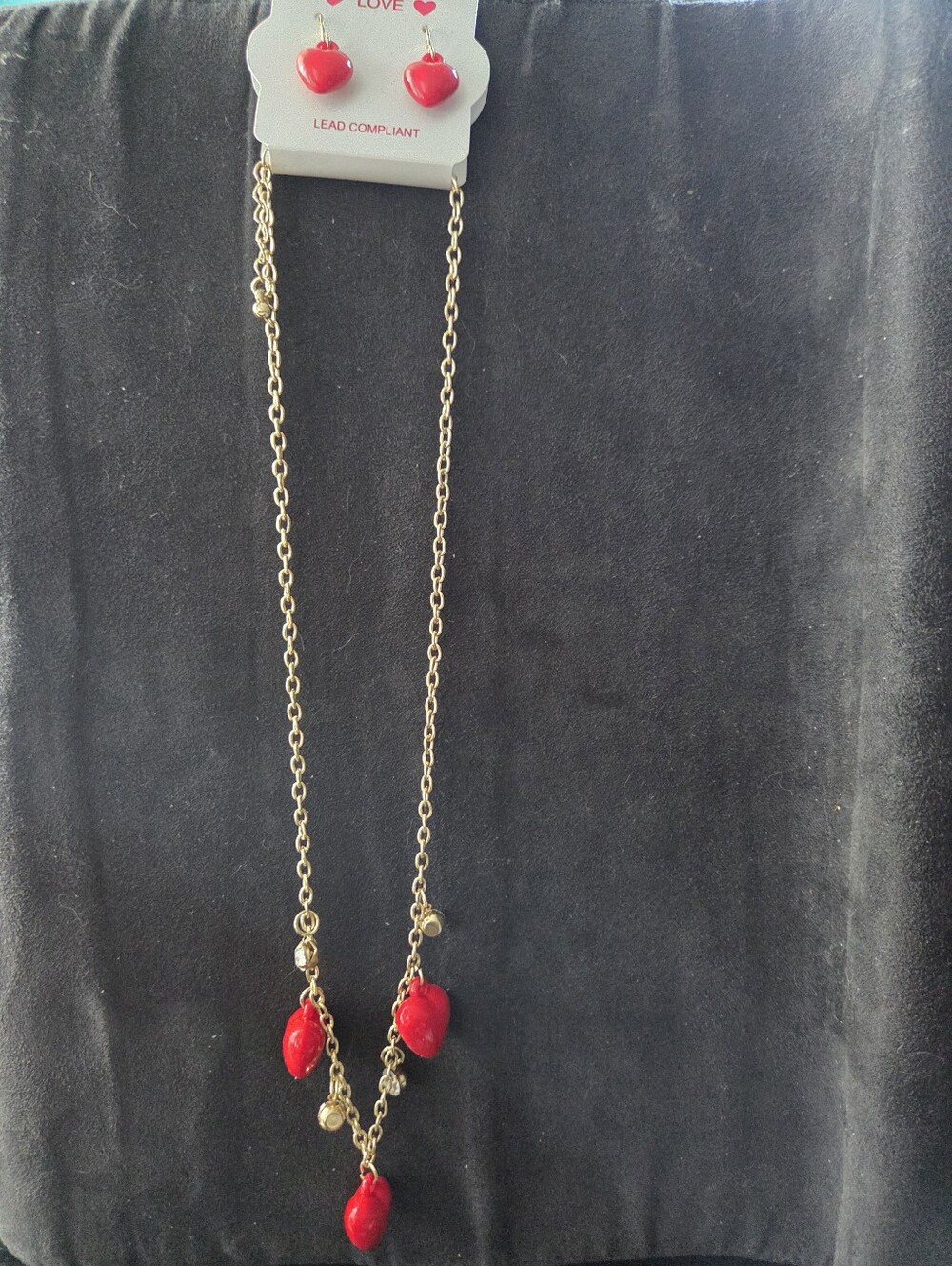 Love Gold-Tone Necklace with Red Heart Drops